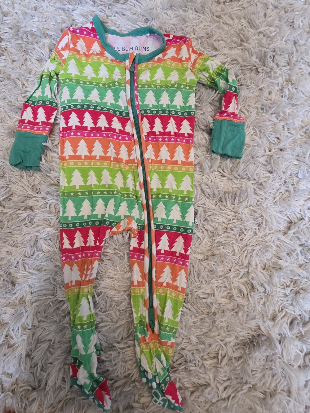 Hallelujah Bum Bums Kids Multicolor Holiday Tree Print Footed One-Piece